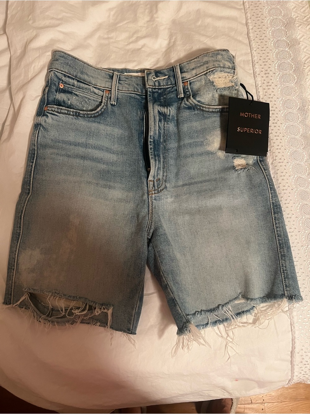 MOTHER Light Blue Denim Shorts with Copper Rivets